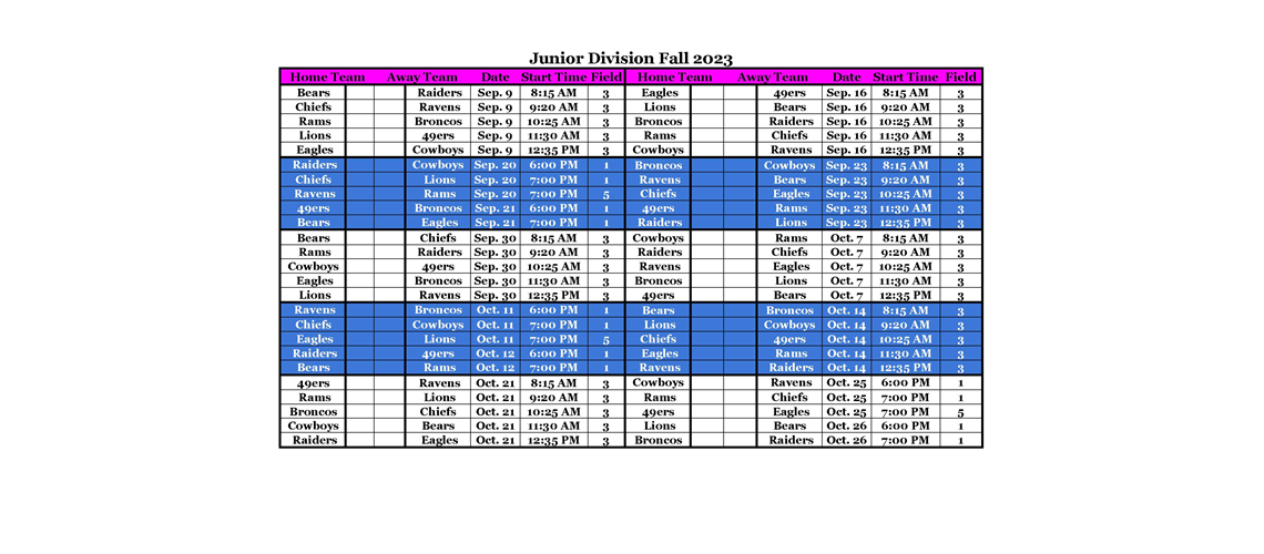 Junior Schedule