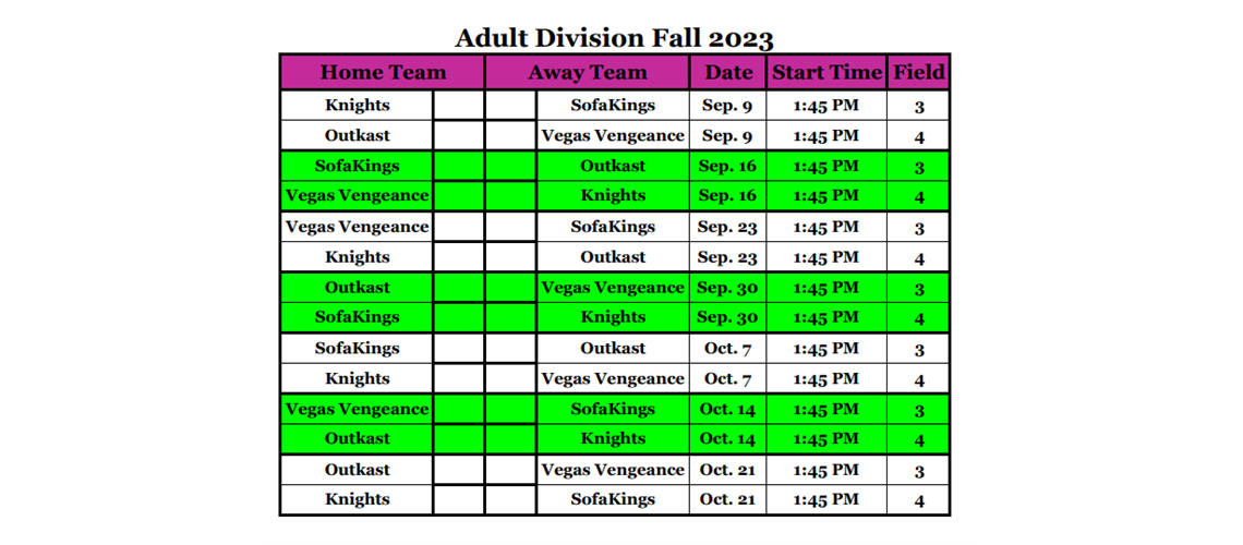 Adult Schedule