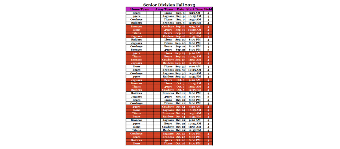 Senior Schedule